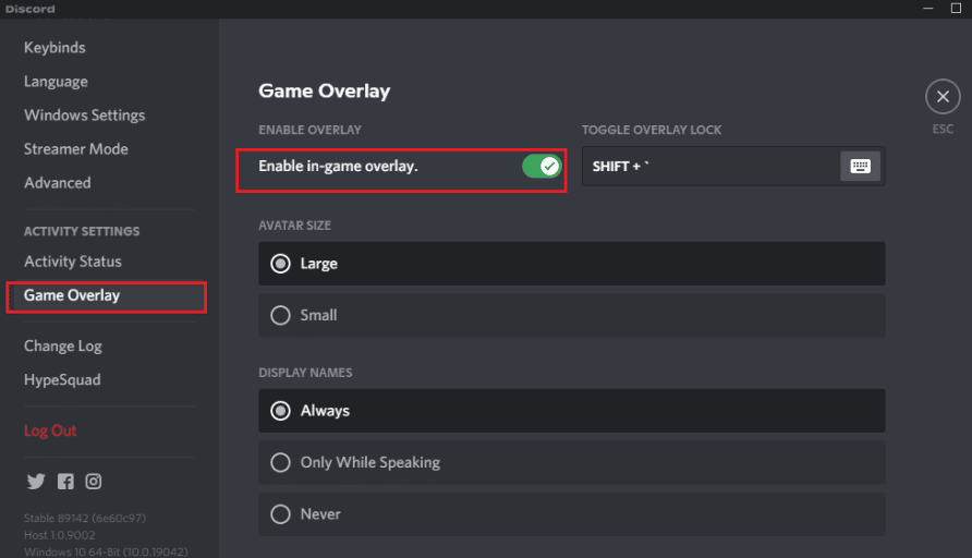 Dezactivați suprapunerea Discord
