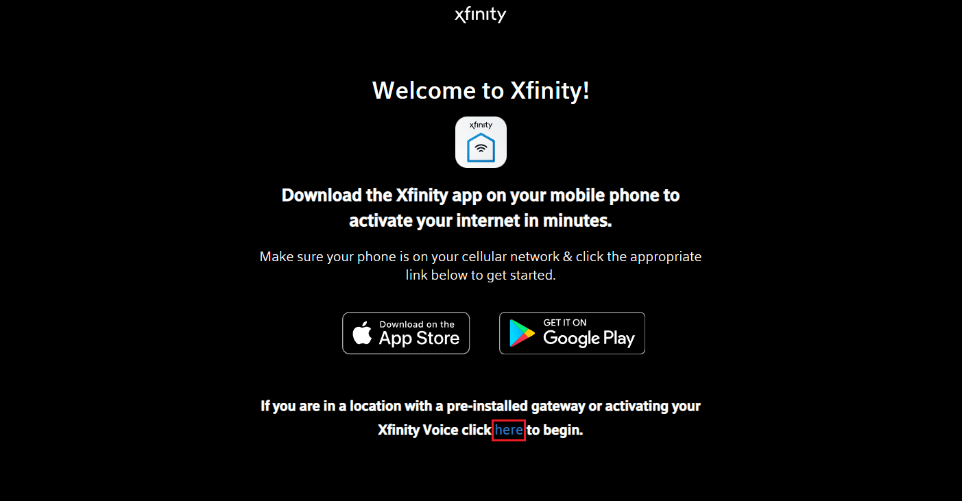 قم بزيارة صفحة تنشيط حساب Xfinity على متصفحك وانقر على الرابط هنا | كيف تحذف حساب Xfinity