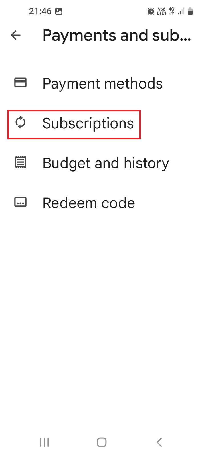 Tippen Sie auf die Option Abonnements