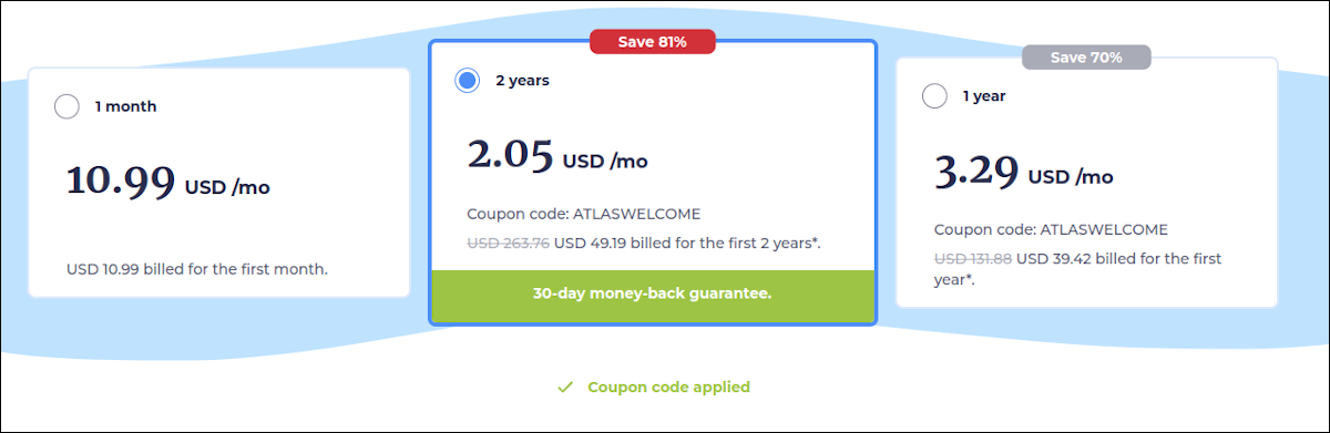 أسعار AtlasVPN في الولايات المتحدة