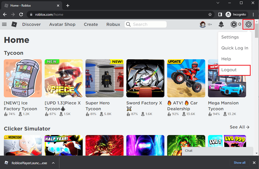 [アカウント設定] アイコンをクリックし、[ログアウト] オプションをクリックします。 Robloxエラーコード277を修正する6つの方法