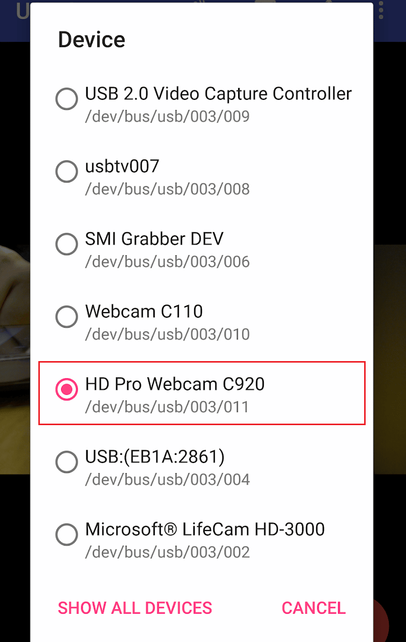 Toque na câmera espiã desejada na seção do dispositivo no aplicativo para conectá-la | conecte sua mini câmera SQ11 ao seu telefone