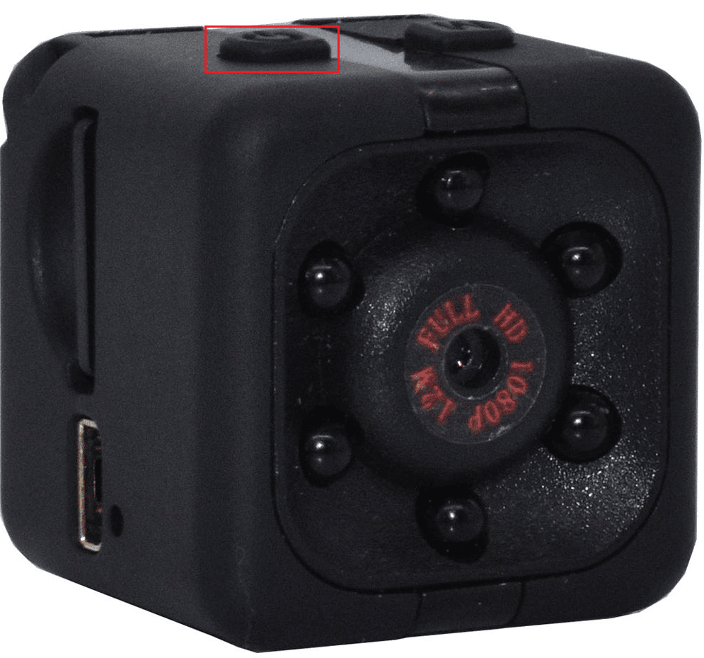 Pressione e segure o botão liga / desliga em sua câmera Mini Cube por cerca de 3 segundos para ligá-la