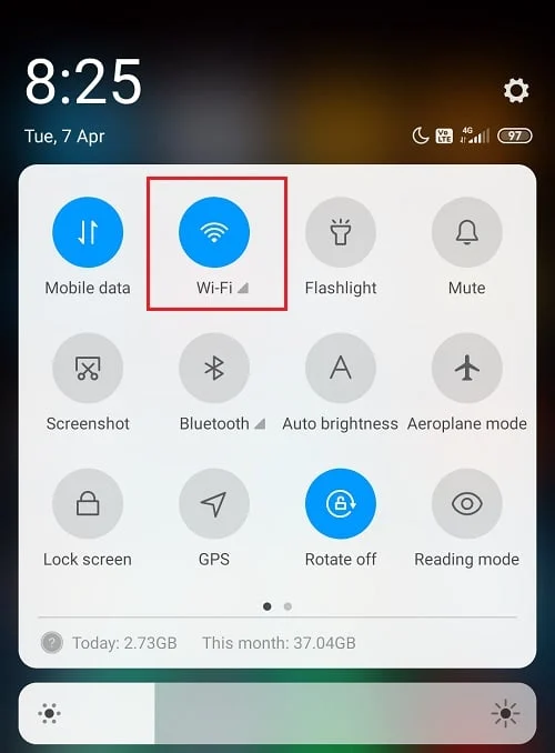 Ligue seu Wi-Fi na barra de acesso rápido