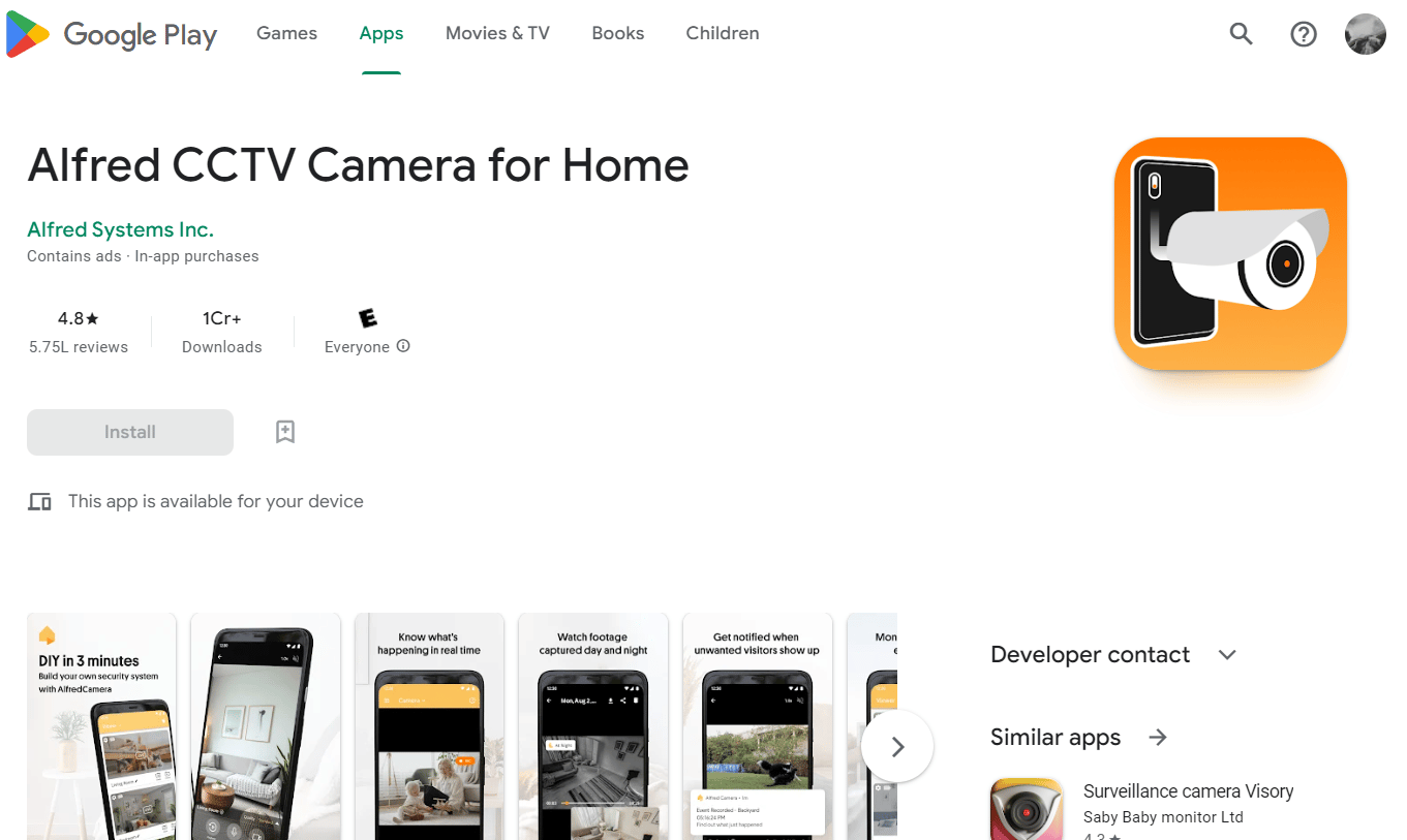 Câmara CCTV Alfred para Home Play Store