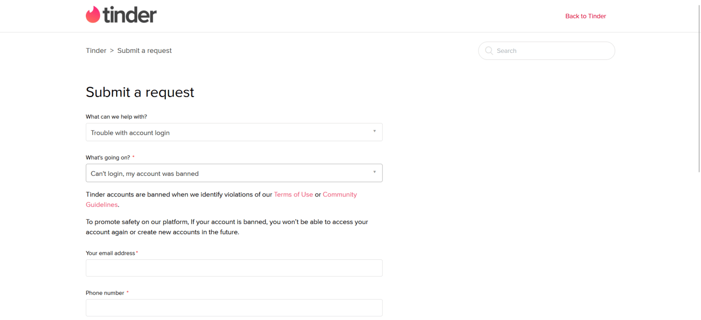 Formulir permintaan Tinder | Cara Melewati Verifikasi Nomor Telepon Tinder