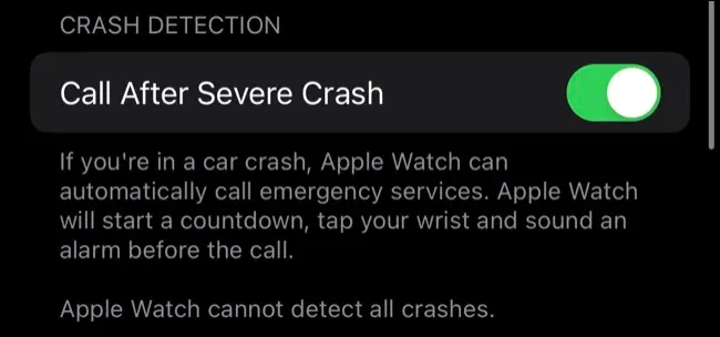 iPhone 版 Watch 應用中的崩潰檢測切換