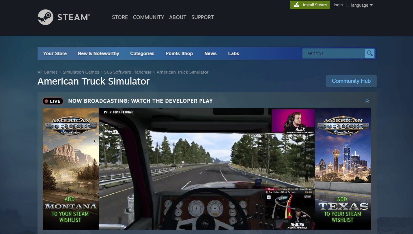 Pagina Steam American Truck Simulator |