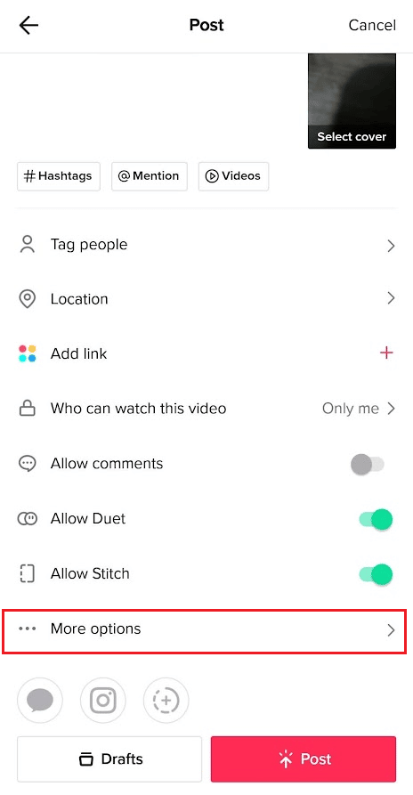 Pada layar Posting, ketuk Opsi lainnya