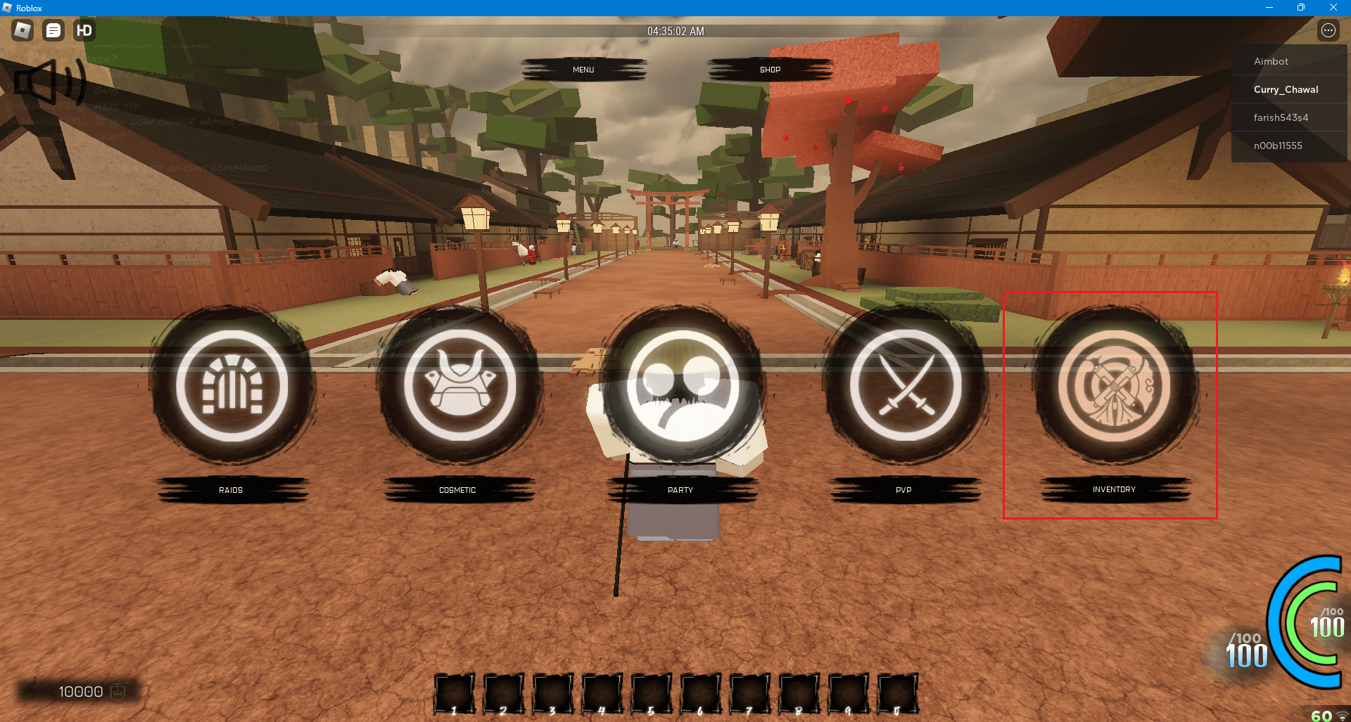 حدد خيار المخزون في لعبة Roblox Blood Samurai 2