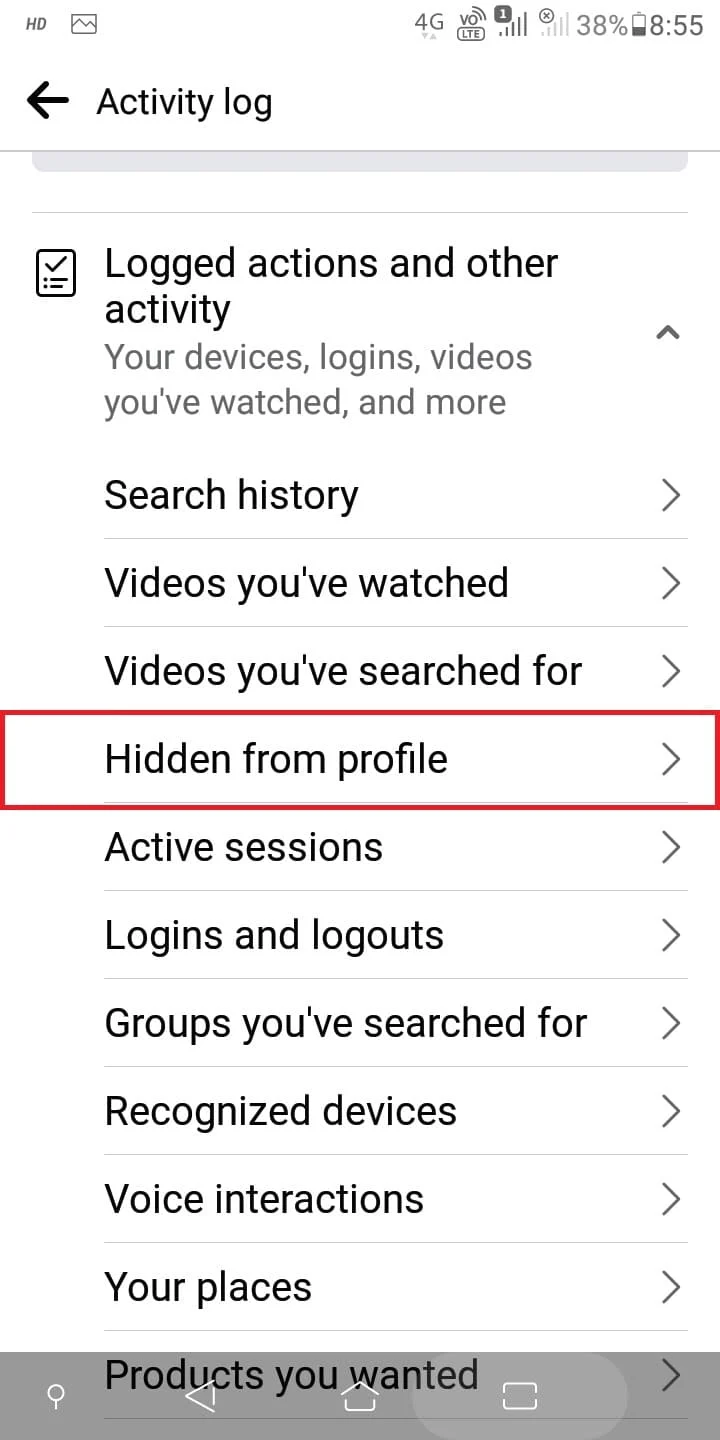 点击从个人资料中隐藏以查看 Facebook 上隐藏的帖子。