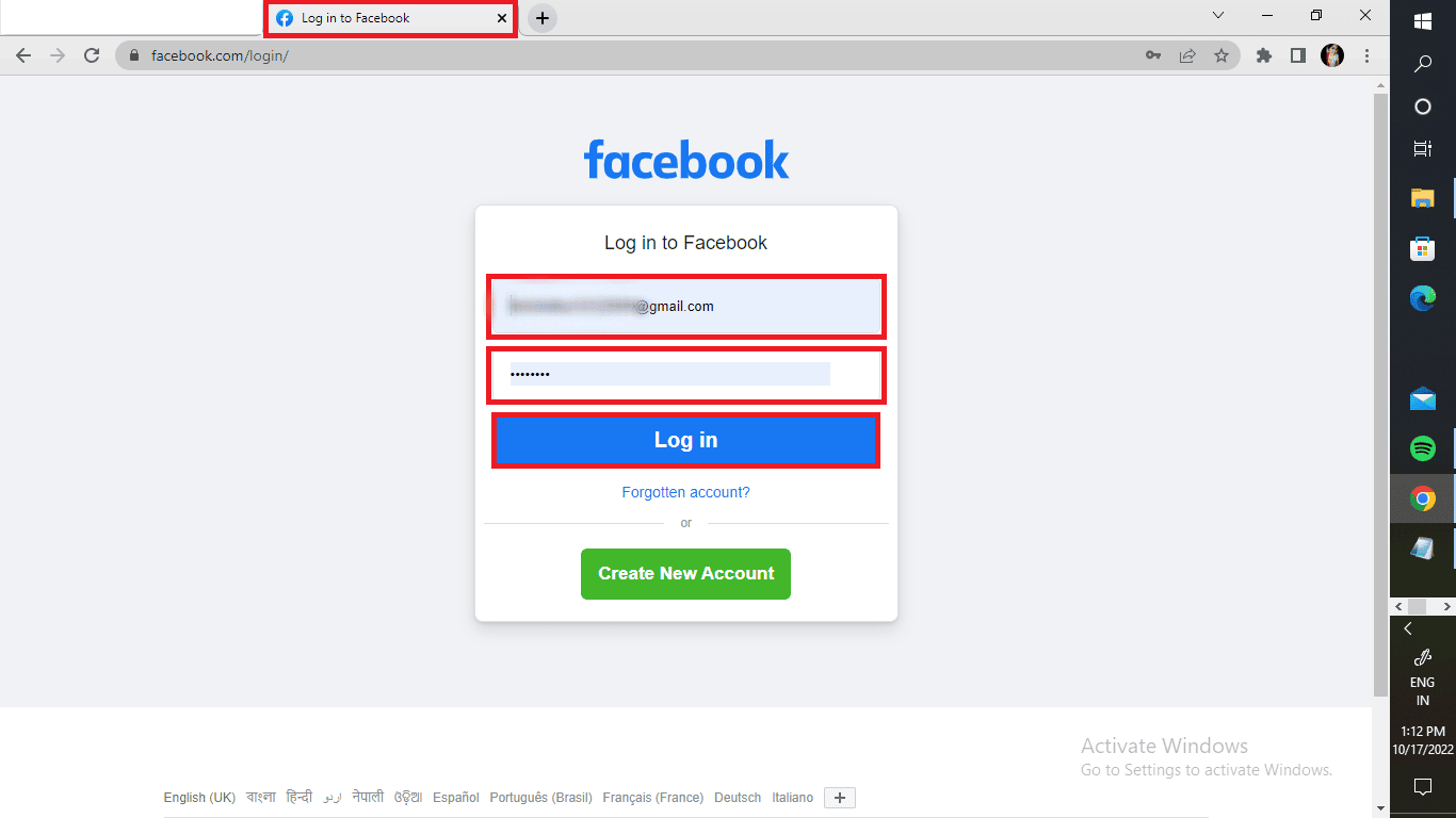 通过浏览器访问 Facebook 网站并登录到您的帐户