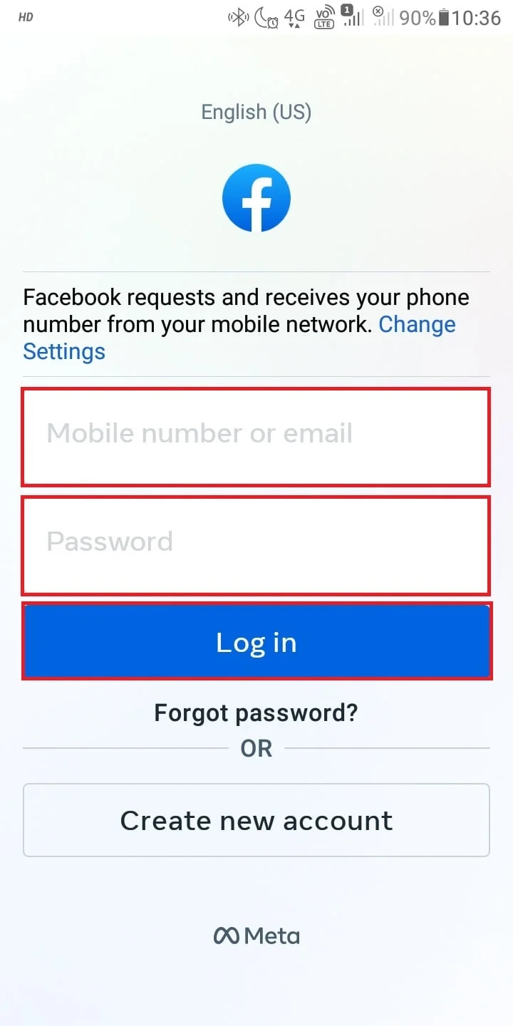 登录您的 Facebook 帐户。