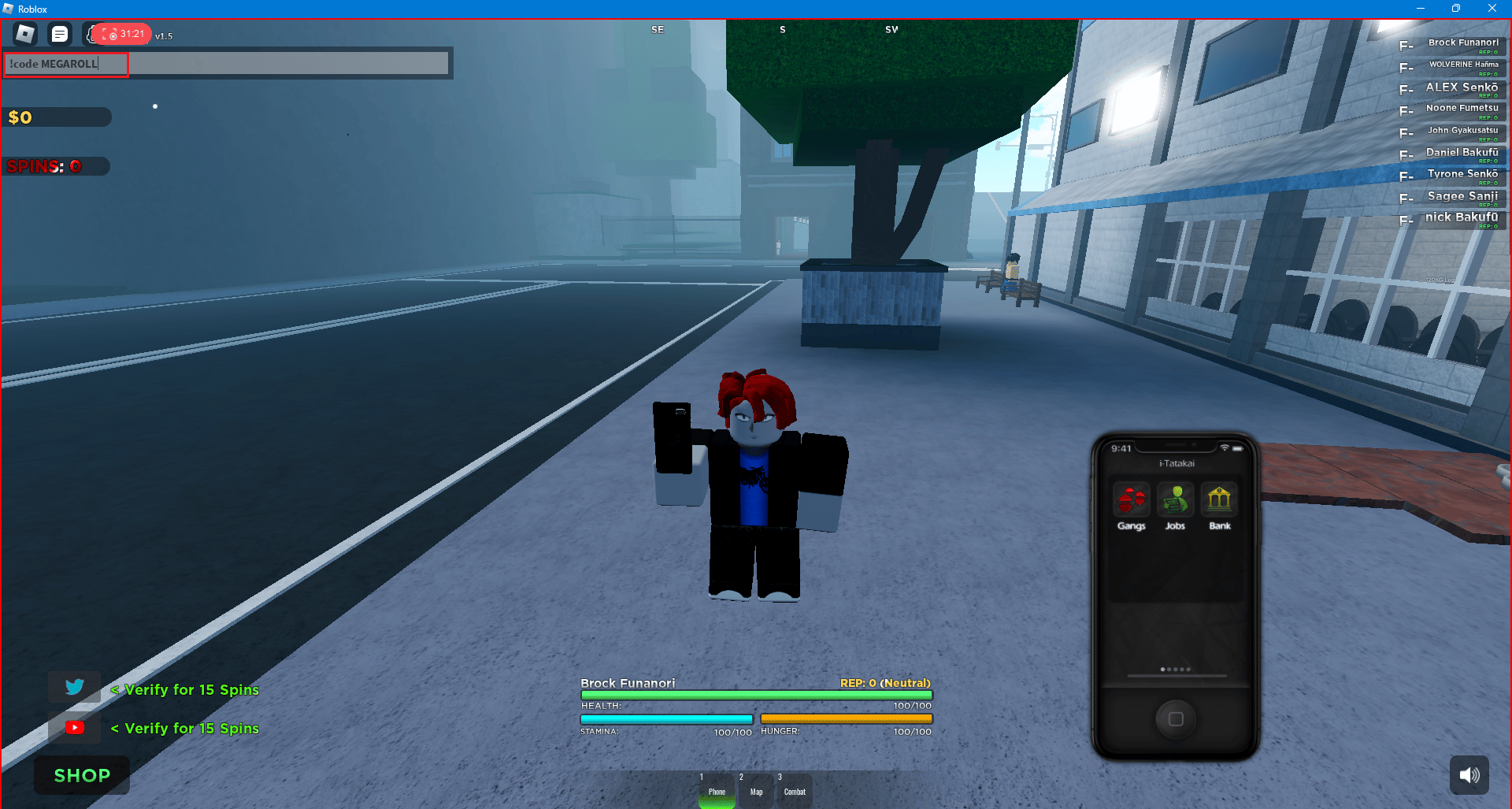 ingrese el código en el chat del juego RobloxTatakai V2