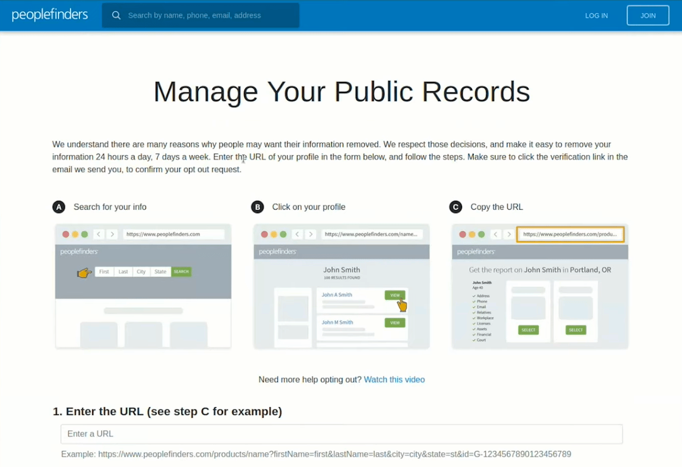 PeopleFinder الانسحاب الصفحة