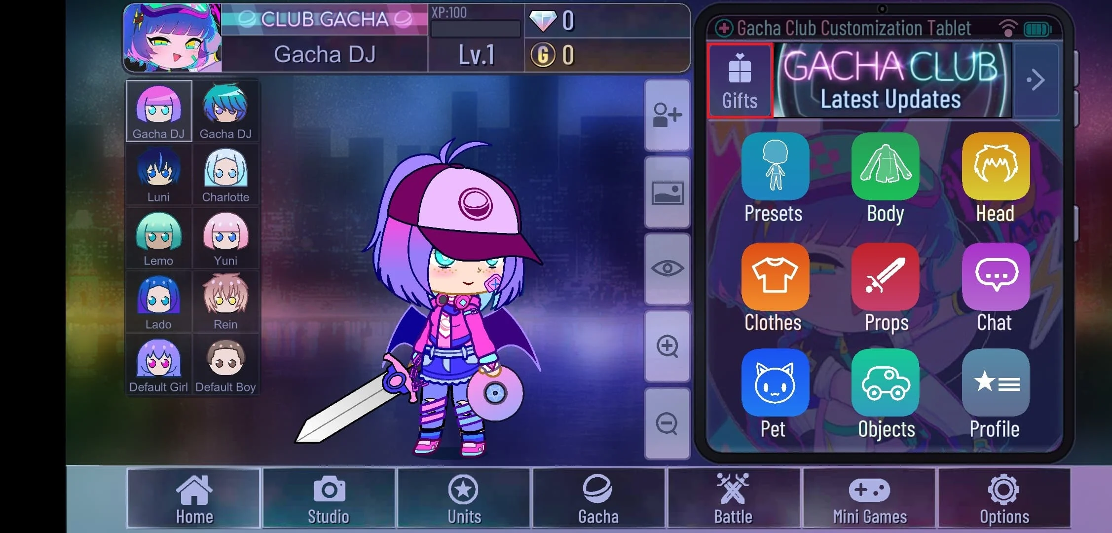 ketuk opsi Hadiah di game Gacha Club