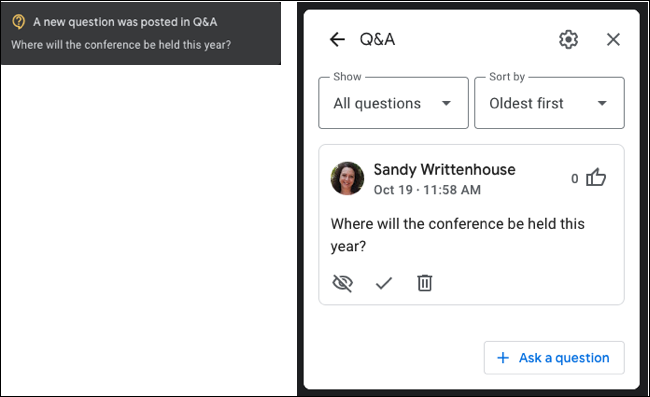 Pertanyaan yang diajukan selama Google Meet
