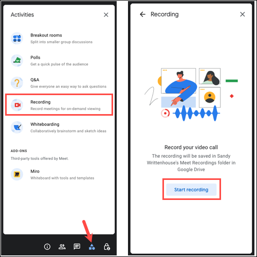 Mulai Merekam di menu Aktivitas