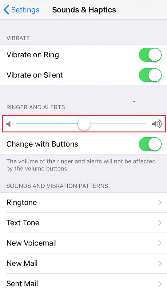 Pindahkan penggeser untuk opsi RINGER AND ALERTS ke kanan untuk memaksimalkan volume | Cara Membuat Alarm Anda Lebih Keras