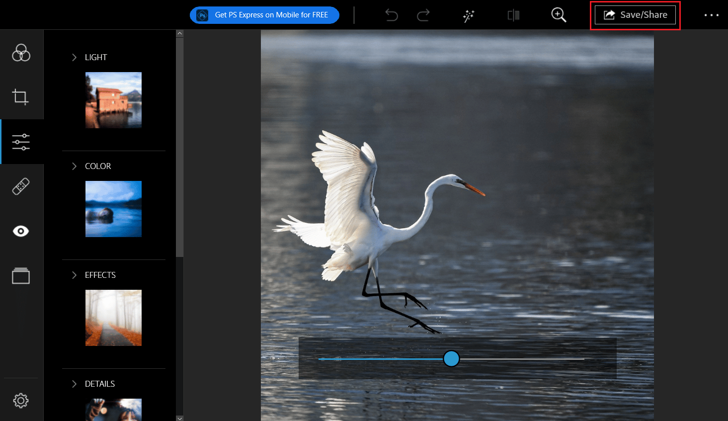[保存-共有] をクリックして、編集した画像をエクスポートし、Instagram にアップロードします。写真から Instagram フィルターを削除する方法