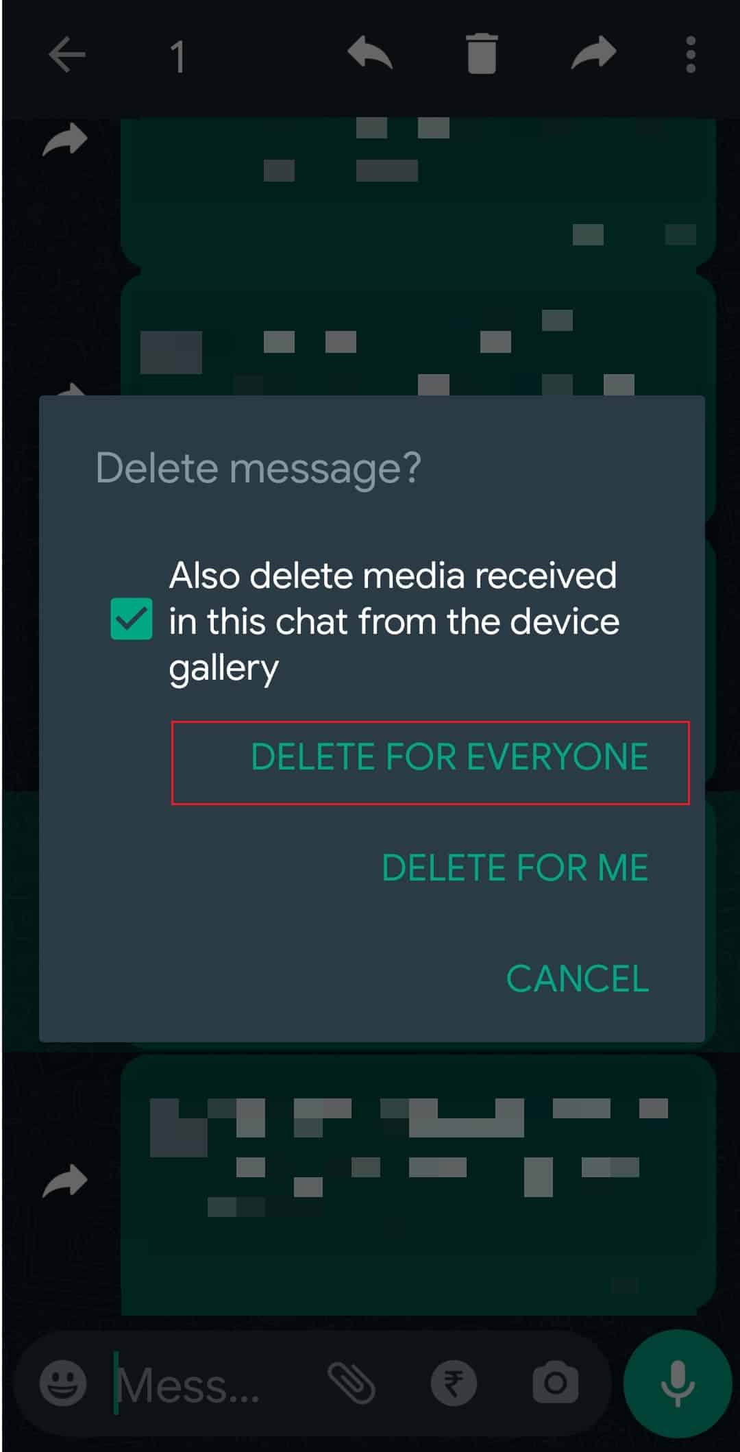delete message for everyone on WhatsApp
