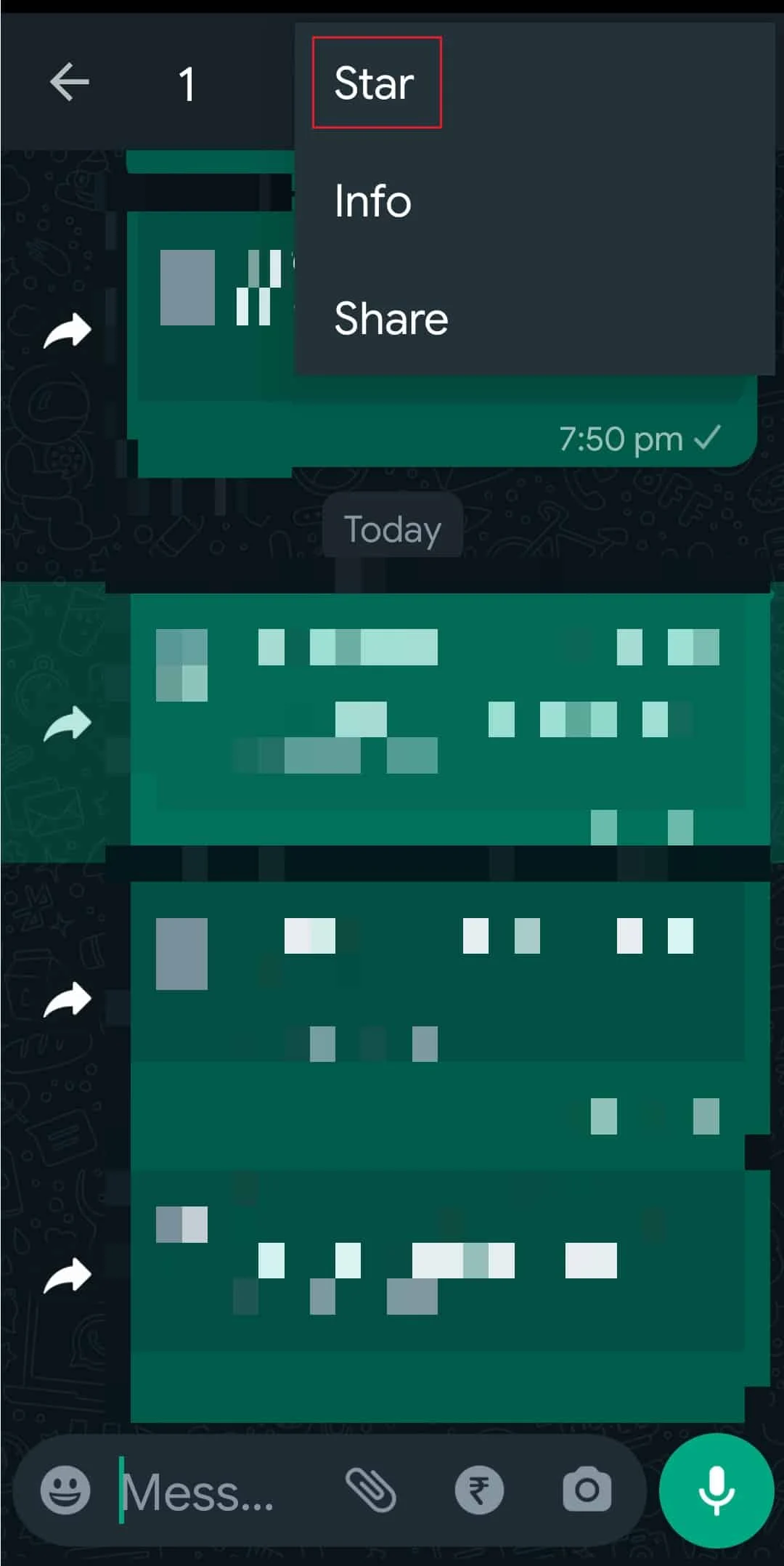 Wiadomość z gwiazdką WhatsApp