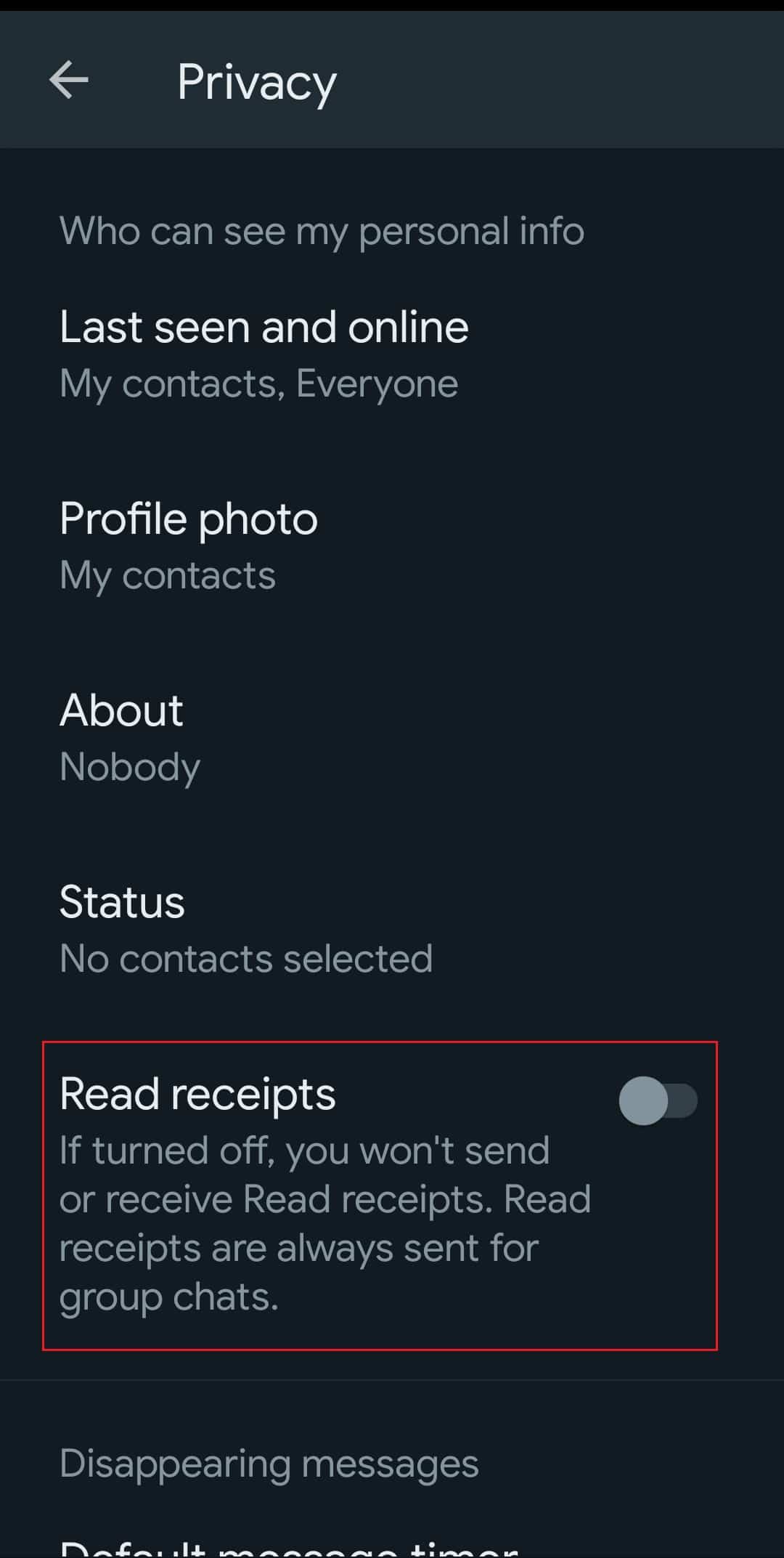 przeczytaj paragony Prywatność WhatsApp