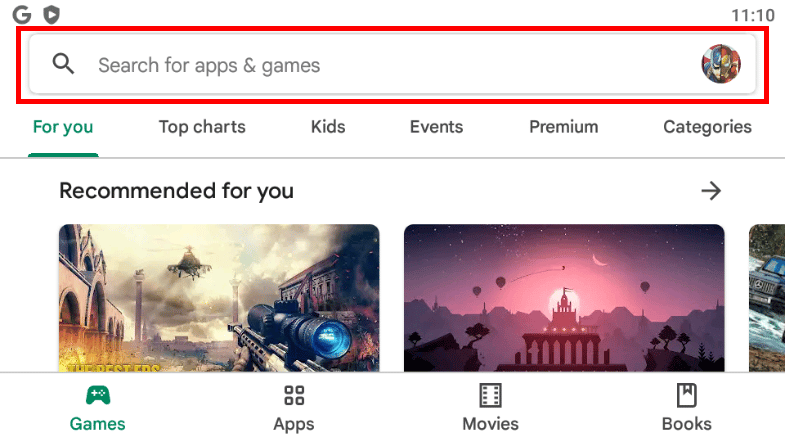 サインインしたら、検索バーをタップして「game of war」と入力します。