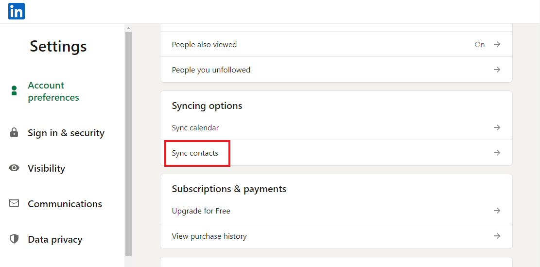 Zezwalaj LinkedIn na synchronizację kontaktów