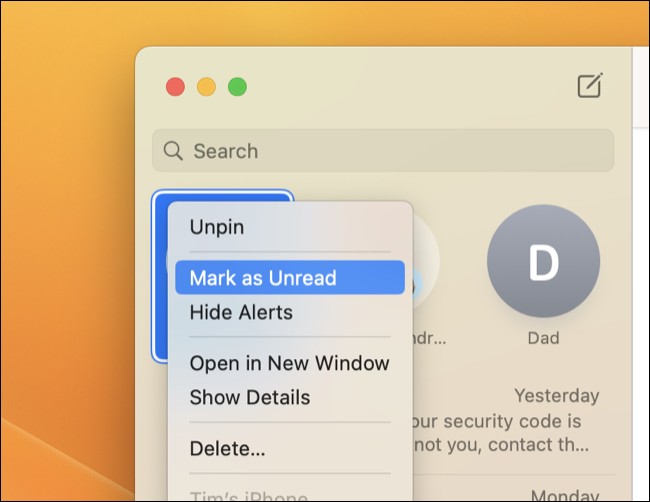 macOS 13 Ventura のメッセージで会話を未読としてマークする