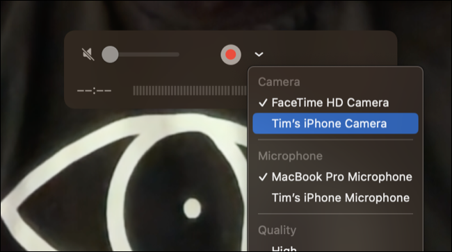 macOS 13 (QuickTime Player) の連係カメラ