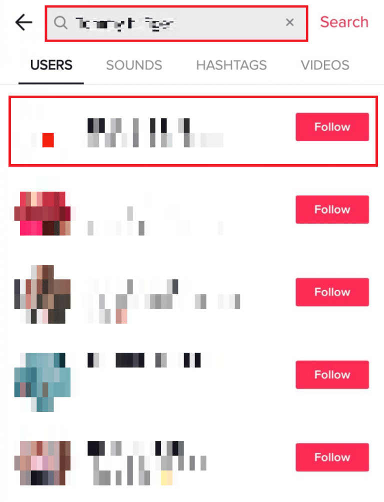 検索結果をタップします。ユーザー名なしでTikTokで誰かを見つける方法
