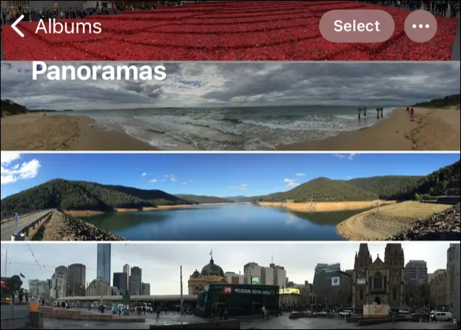 Просмотр альбома «Панорамы» в программе «Фото» для iPhone