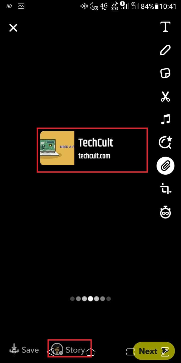 Ketuk ikon Cerita untuk berhasil membagikan tautan cerita di Snapchat.