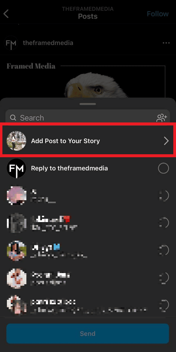 Ketuk Add Post to Your Story dari menu berikutnya