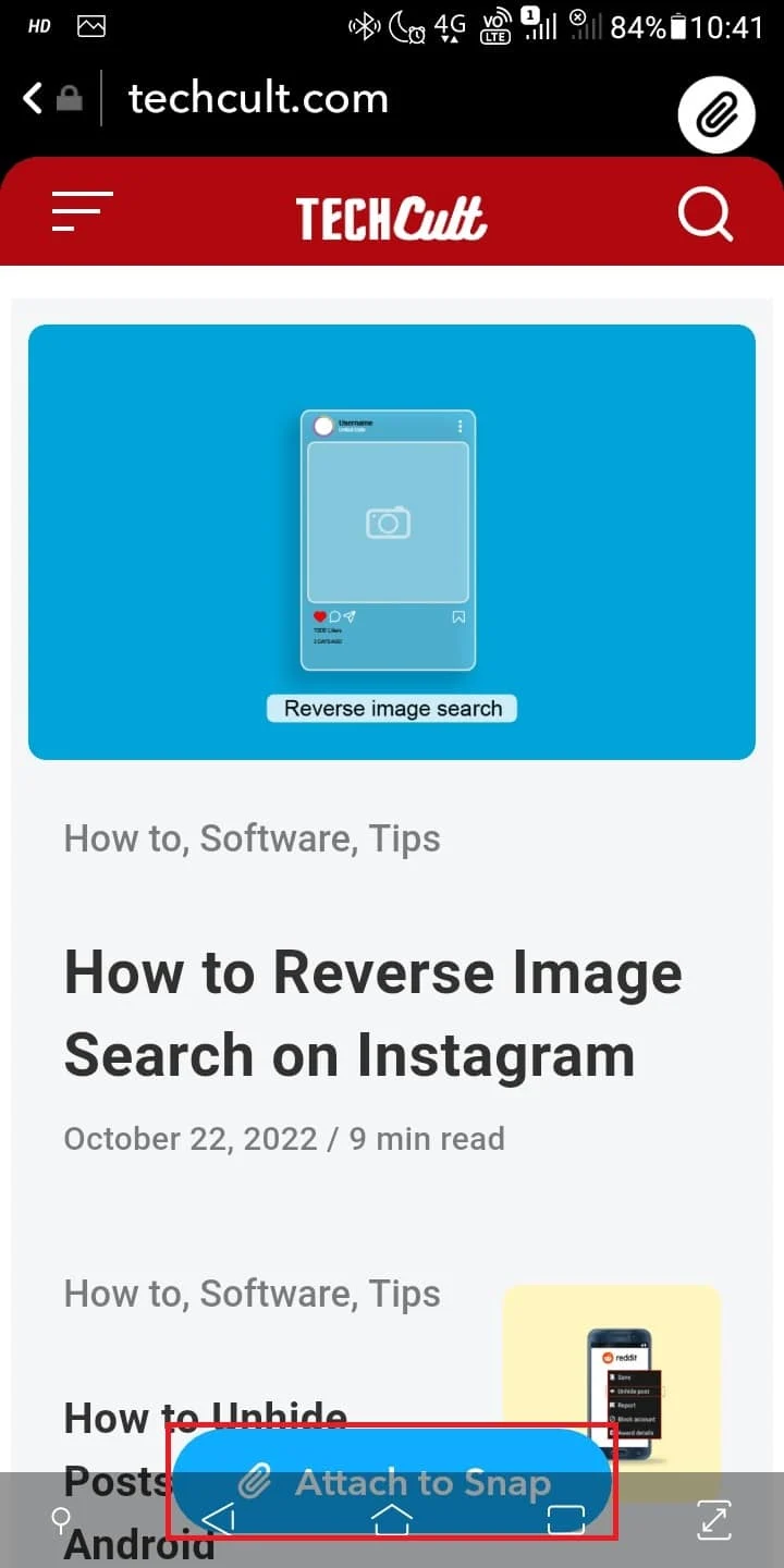 Setelah Anda mengetik tautan dan mengetuk tombol pencarian atau kaca pembesar di keyboard Google Anda, halaman web akan terbuka. Ketuk Lampirkan ke Snap dan tautan akan ditambahkan ke cerita Anda.