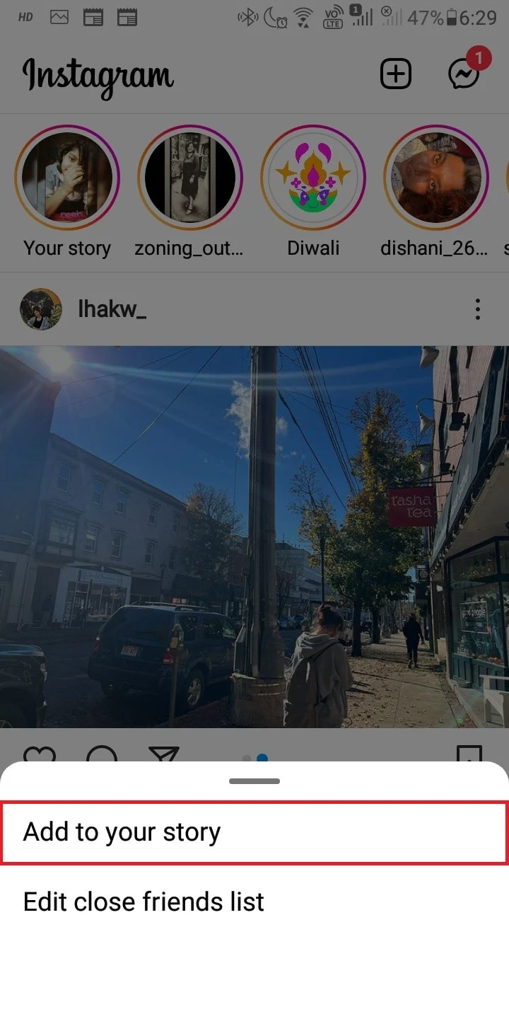 Ketuk tambahkan ke cerita Anda untuk menambahkan lebih dari satu cerita di Instagram.