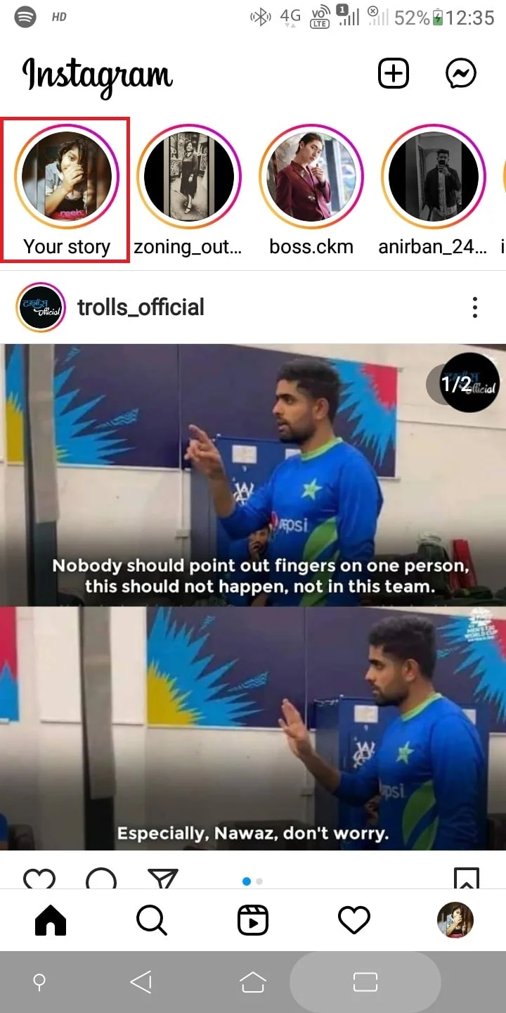 Tekan lama pada ikon cerita untuk menambahkan lebih banyak ke cerita Instagram Anda.