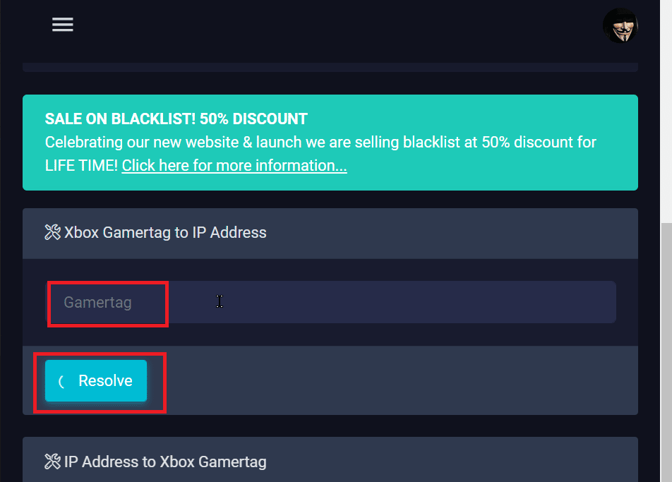 digite gamertag e clique em resolver