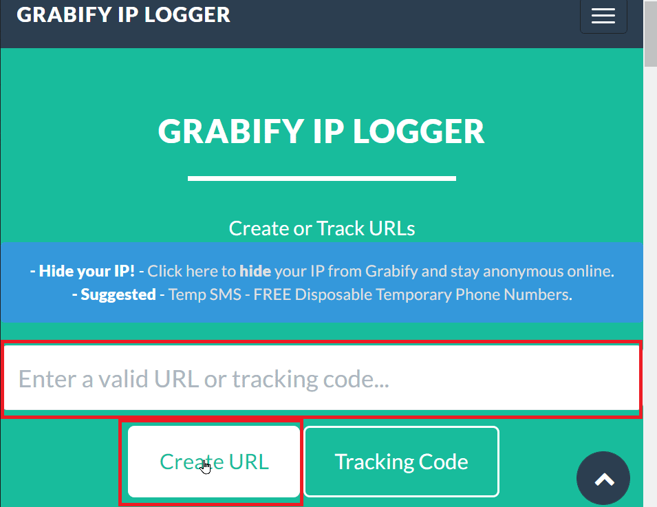 digite o URL e clique em criar URL