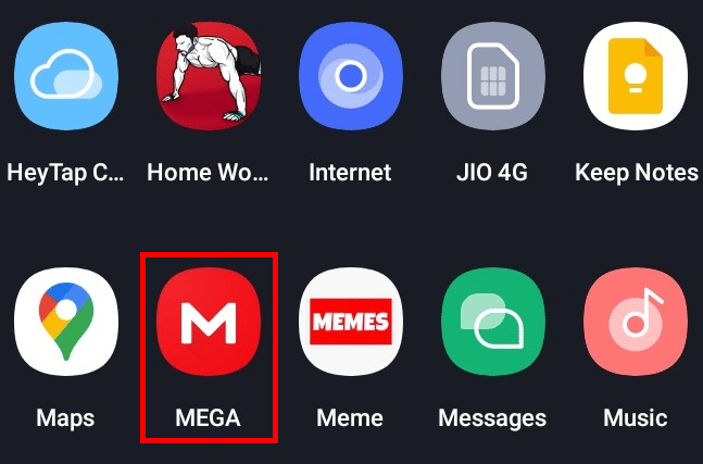 Abra o mega app no ​​seu celular.