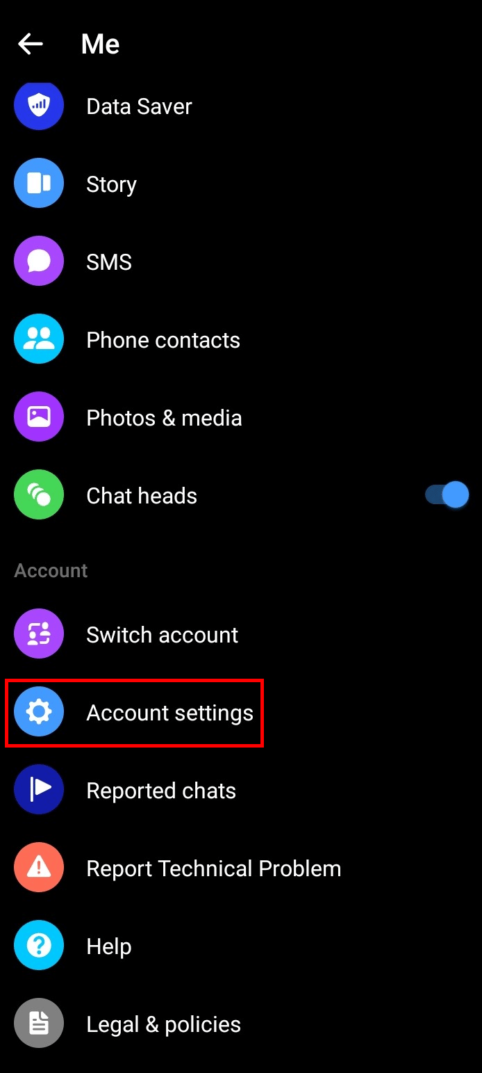 Desplácese hacia abajo y toque Configuración de la cuenta.