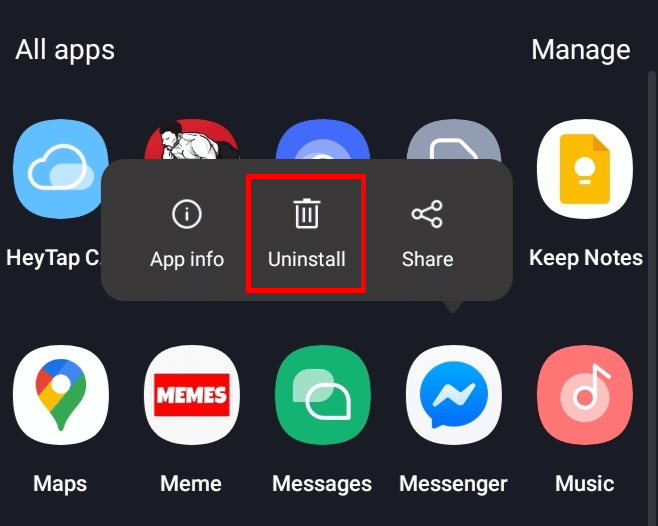 Toque en la opción Desinstalar.