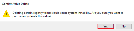 คลิกที่ปุ่มใช่ในหน้าต่างยืนยันการลบค่า แก้ไข WSUS Administration Console ไม่สามารถเชื่อมต่อ WSUS Server ผ่าน Remote API