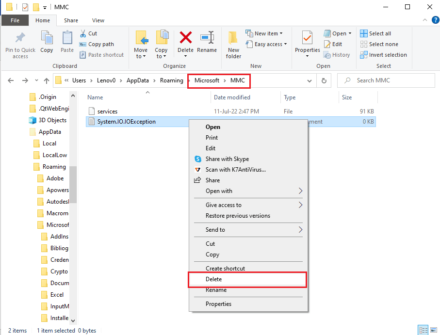 คลิกขวาที่ไฟล์ wsus และคลิกที่ Delete option