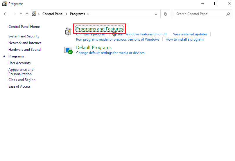 คลิกที่ตัวเลือกโปรแกรมและคุณสมบัติ แก้ไข WSUS Administration Console ไม่สามารถเชื่อมต่อ WSUS Server ผ่าน Remote API