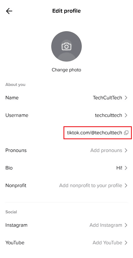 Tippen Sie auf das Kopiersymbol neben Ihrem TikTok-Profillink unter Ihrem Benutzernamen