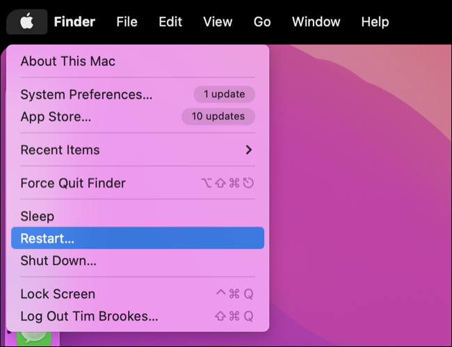 使用 Apple > 重新启动重新启动 macOS