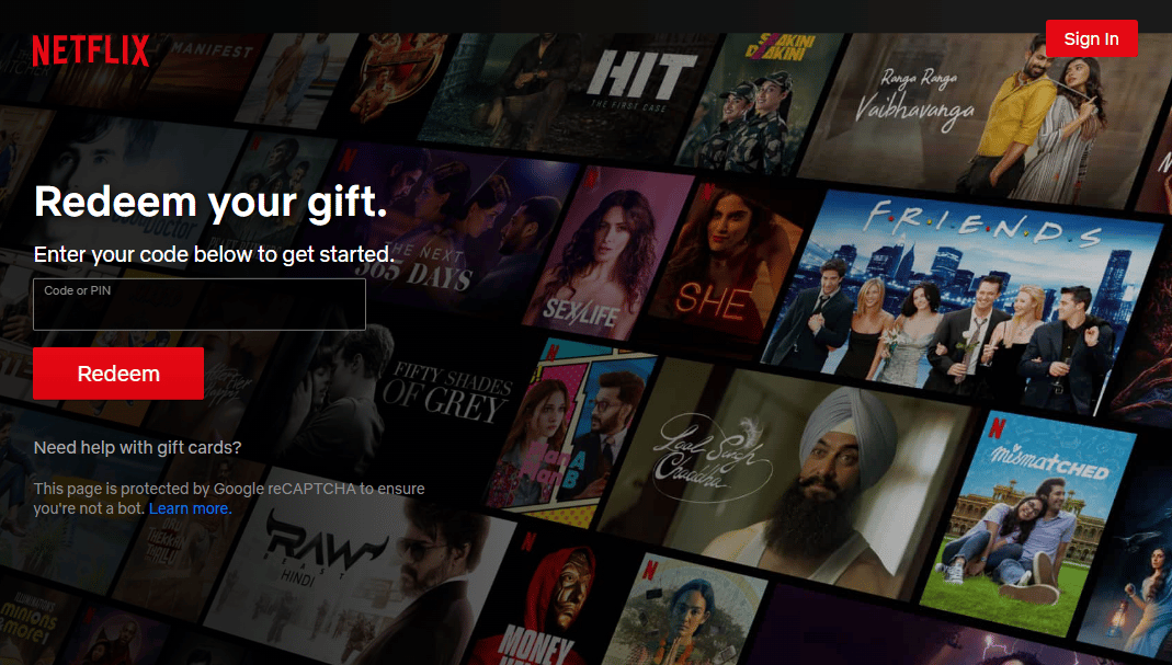 Ouvrez le site officiel des cartes-cadeaux Netflix Redeem