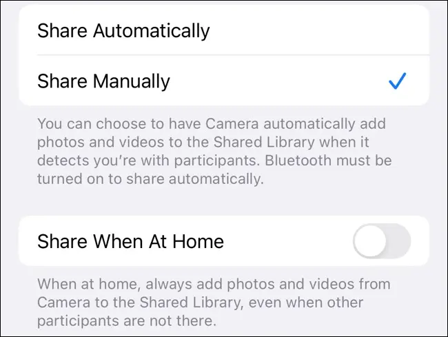 iPhone 上的共享库自动共享设置